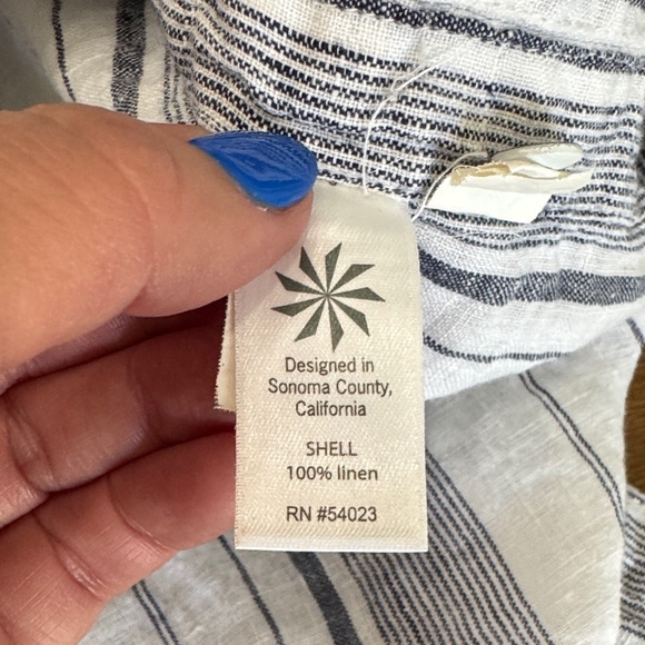 Athleta Women's Striped Button-Down Linen Shirt - Blue and White - Picture 7 of 7